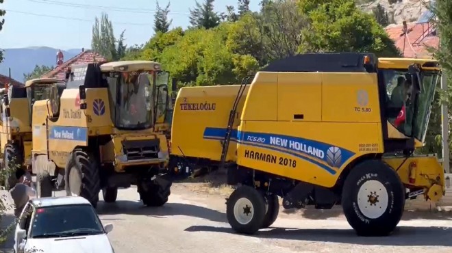 Afyonkarahisar da biçerdöverli düğün konvoyu