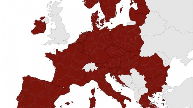 Avrupa nın tamamı koyu kırmızıya boyandı