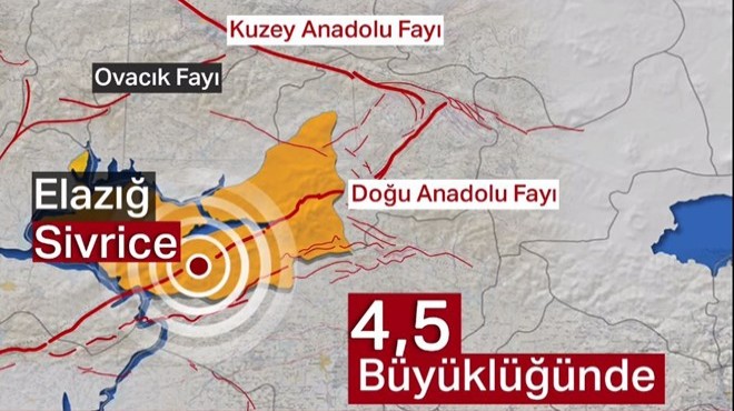 Elazığ da 4,5 büyüklüğünde deprem