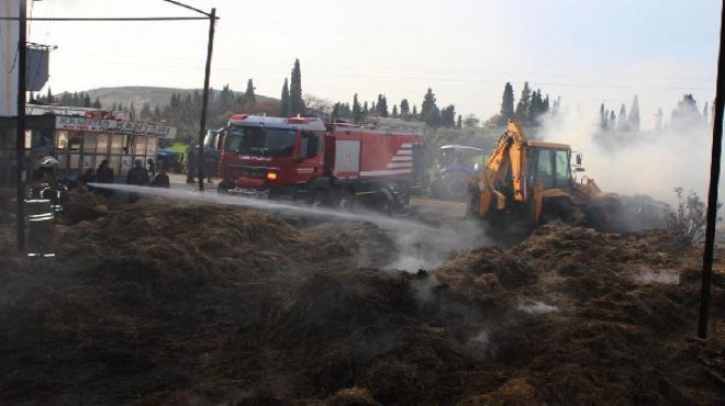 İzmir de korkutan yangın... Samanlar kül oldu!