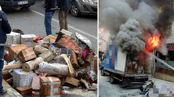 Kamyonetteki yangında kargo paketleri küle döndü