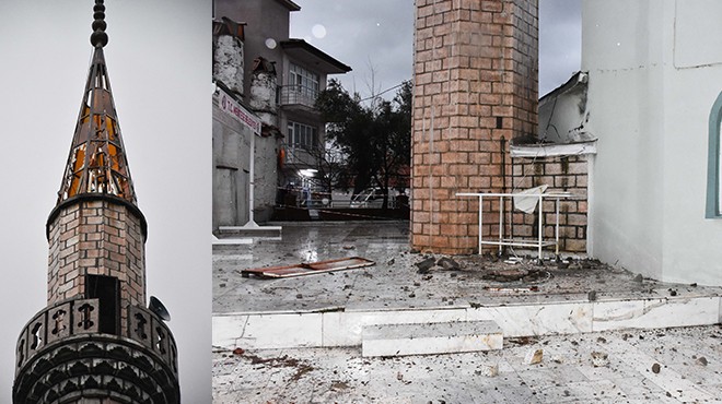 Yıldırım isabet eden cami hasar gördü