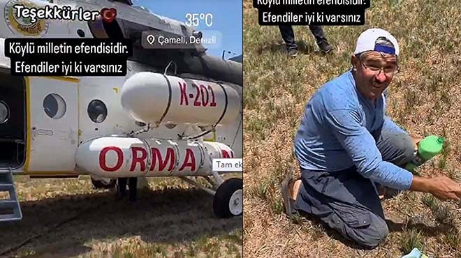 Zorunlu iniş yapan helikoptere ayran ikram etti